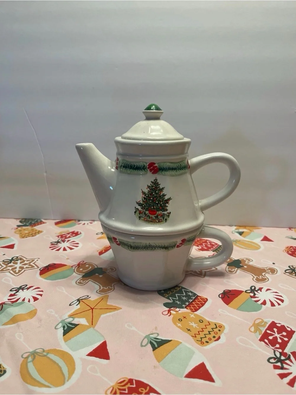 Festive White Christmas Tree Ceramic Tea for One Set